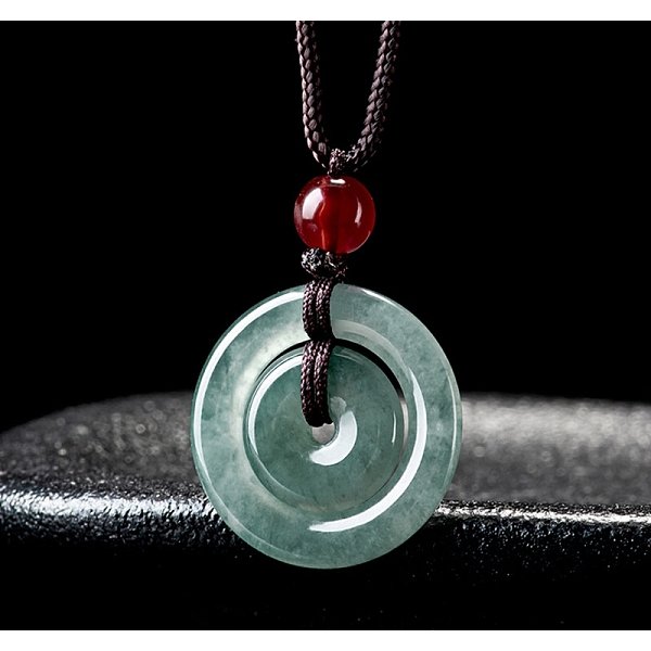 Natural Jadeite Donut/Pi Disc Pendant Necklaces, Adjustable Nylon Cord Slider Necklaces, 28.23 inch(71.7cm)