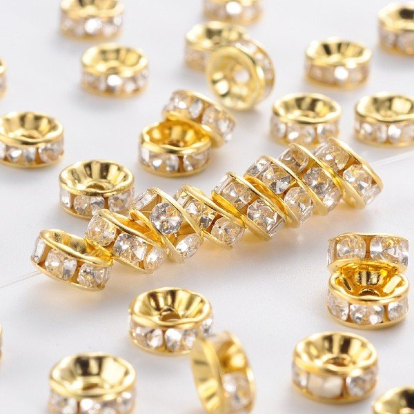 Iron Crystal Rhinestone Spacer Beads, For Jewelry Craft Making Findings, Grade B, Rondelle, Straight Edge, Golden, 7-8X3-3.5Mm, Hole: 2Mm-image