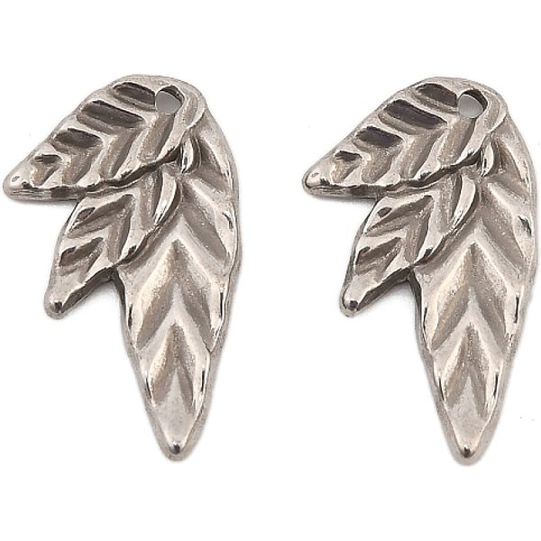 AnhäNger Aus Edelstahl 304, Blatt, Edelstahl Farbe, 24X15X2.5 Mm, Bohrung: 1.7 Mm-image