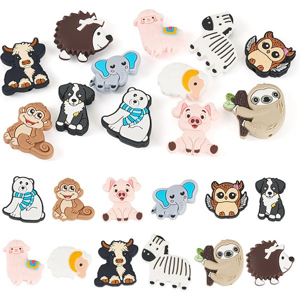 Perlas De Silicona Con Forma De Animales De Dibujos Animados, Color Mezclado, Formas Mixtas, 21-32X20-33X7-9.5Mm, Agujero: 2-3.5 Mm-image