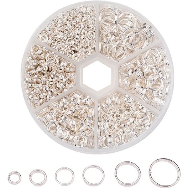 1 Box Iron Split Rings, Double Loops Jump Rings, 4Mm/5Mm/6Mm/7Mm/8Mm/10Mm, Silver Color Plated-image