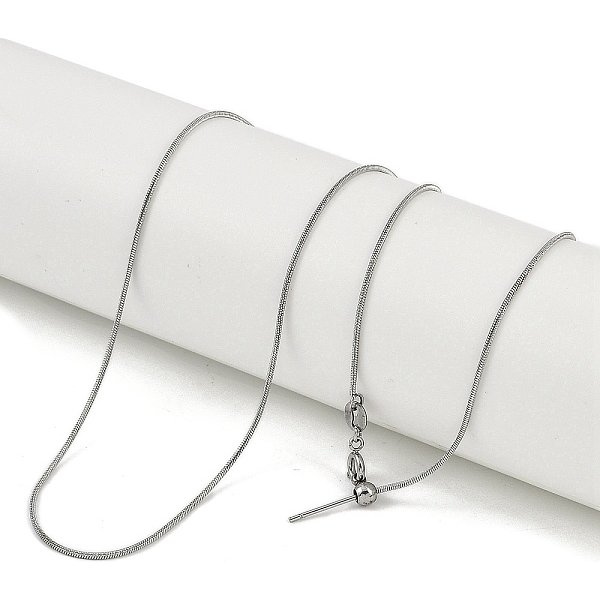 201 Stainless Steel Round Snake Chain Necklaces, Adjustable Slider Necklaces For Women Men, Non-Tarnish, Stainless Steel Color, 19.69 Inch(50Cm)-image