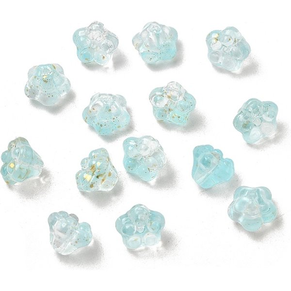 Abalorios De Vidrio Transparentes, Petunia, Con Polvo Del Brillo, Azur, 10X10.5X8Mm, Agujero: 1.2 Mm, 1526 Unidades / 1000 G-image