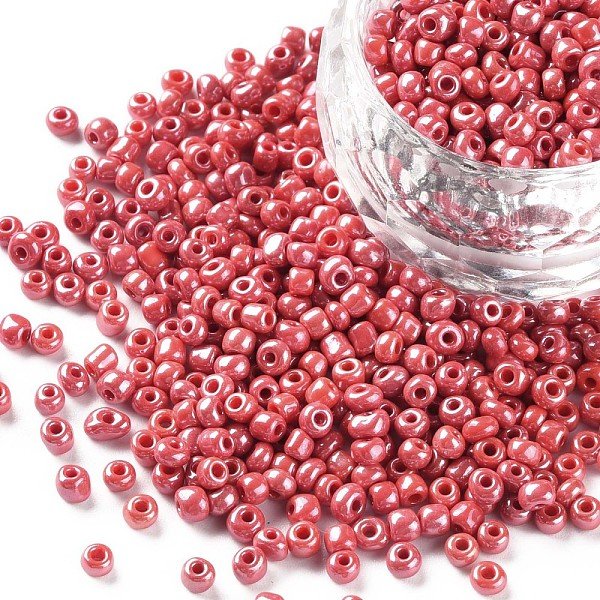 Perline Semi Di Vetro, Colori Opachi , Tondo, Rosso, 3Mm, Foro: 1 Mm, Circa 10000Pcs/Libbra-image