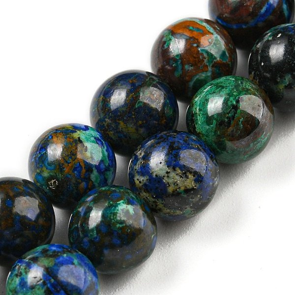 Brins De Perles D'azurite Naturelle, Ronde, 8Mm, Trou: 0.9Mm, Environ 46-49 Pcs/Chapelet, 15.16''-15.75'' (38.5-40 Cm)-image