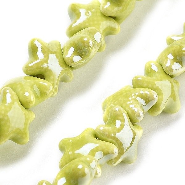 Abalorios De Porcelana Hechas A Mano, Cuentas De CeráMica De Estrella De Mar, Amarillo Verdoso, 12X10.5X6Mm, Agujero: 2 Mm, Aproximamente 40 Pcs / Cadena, 11.61'' (29.5 Cm)-image