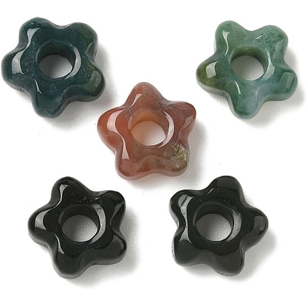 Natural Indian Agate European Beads, Flower Large Hole Beads, 14-15X14-15X5.5-6Mm, Hole: 5Mm-image