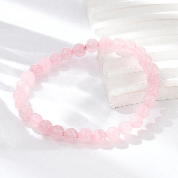 Natural Rose Quartz Bead Stretch Bracelets, Round, Dyed, Inner Diameter: 2 Inch-2-3/8 Inch(5-6Cm), Bead: 5.8-6.8Mm-image