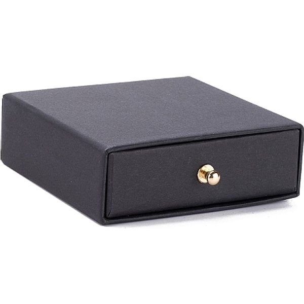 BoîTe à Bijoux à Tiroir En Papier Carré, Avec Rivet En Laiton, Pour Boucle D'oreille, Emballage Cadeau Bague Et Collier, Noir, 9X9X3-3.2 Cm-image
