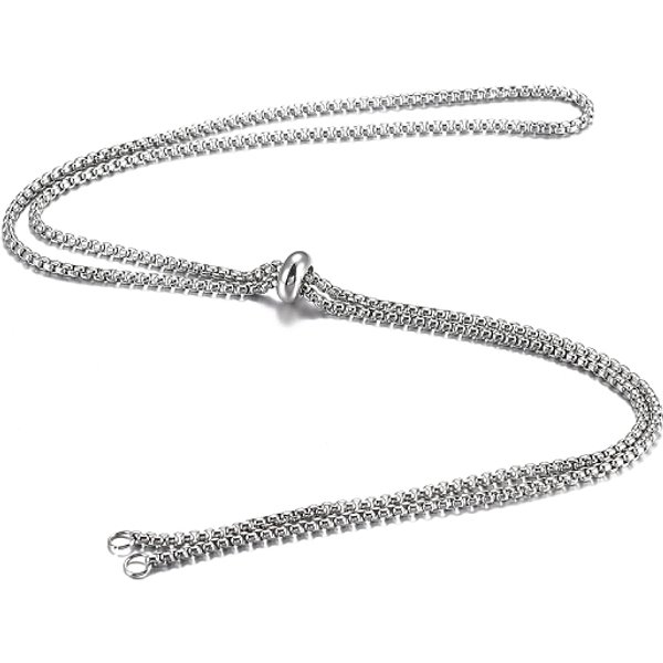 Collana Scorrevole Con Catena A Scatola In Acciaio Inossidabile 304 Resistente All'ossidazione, Colore Acciaio Inossidabile, 14.76-29.72 Pollice (37.5-75.5 Cm)-image
