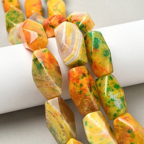 Chapelets De Perle En Agate Naturelle Teinte, Losange, Orange, 30-32X14-16X14-16Mm, Trou: 2Mm, Environ 12 Pcs/Chapelet, 14.25'' (36.2Cm) - 14.49'' (36.8Cm)-image