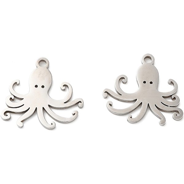 Colgantes De Acero Inoxidable 201 Que No Se Deslustran, Corte Con Laser, Tema Del OcéAno, Color Acero Inoxidable, Pulpo, 16X15X1Mm, Agujero: 1.5 Mm-image