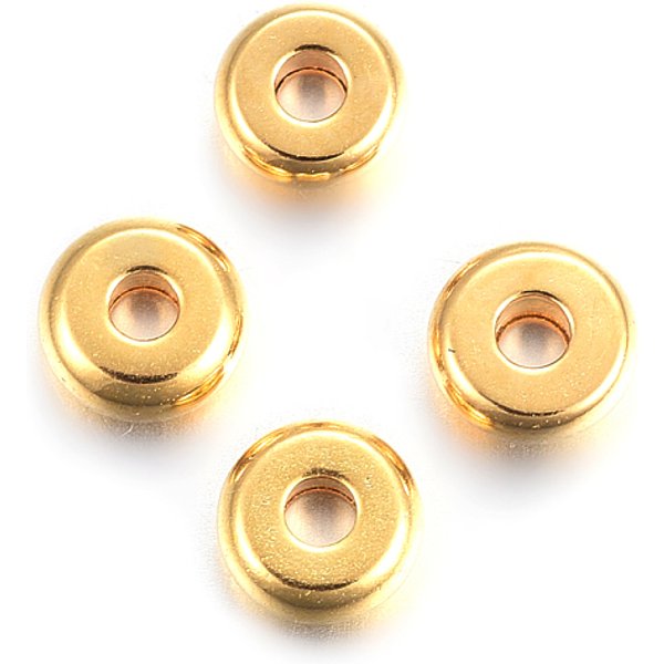 Perles D'espacement En Acier Inoxydable 304, Plat Rond, VéRitable 18K Plaqué Or, 4X1.2Mm, Trou: 1.2Mm-image