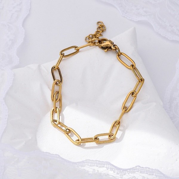 Ionenplattierung (Ip) 304 Edelstahl BüRoklammer Kette ArmbäNder FüR Frauen, Golden, 6-1/8 Zoll (15.5 Cm)-image