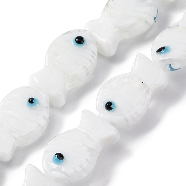 Hilos De Abalorios De Murano Hechos A Mano, Pescado, Blanco, 20-21X12-12.5X7.5-10.5Mm, Agujero: 1.2 Mm, Aproximamente 20 Pcs / Cadena, 16.26 Pulgada (41.3 Cm)-image