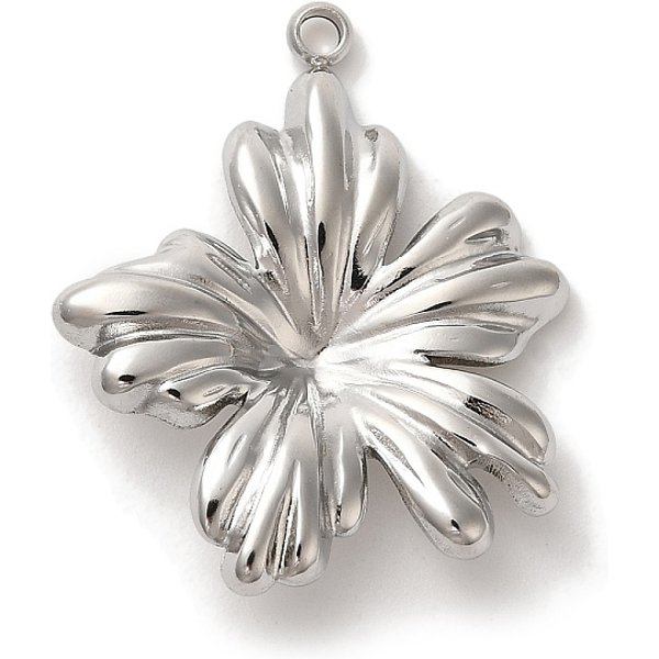 304 Stainless Steel Pendants, Flower Charm, Stainless Steel Color, 28x23x4.5mm, Hole: 1.3mm