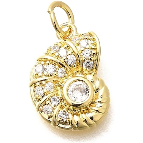 Pendentifs En Laiton Zircon Cubique Transparent, Breloques De Conque, CréMaillèRe Plaquage, Plaqué Longue DuréE, Sans Plomb Et Sans Cadmium, VéRitable 18K Plaqué Or, 15X10.5X3.5Mm, Trou: 3Mm-image