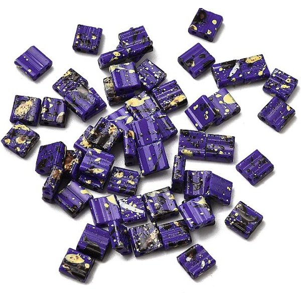 2-Hole Opaque Glass Seed Beads, Antique Style, Square, Purple, 5X5X2Mm, Hole: 0.8Mm-image