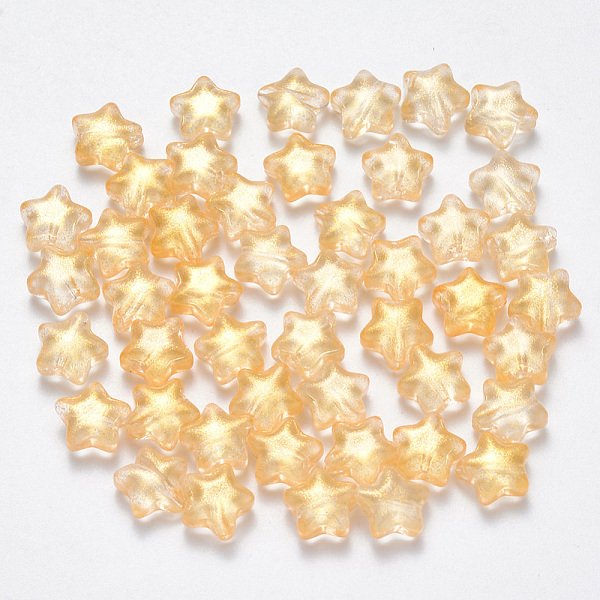 Spray Painted Glass Beads, With Glitter Powder, Star, Gold, 8X8.5X4Mm, Hole: 1Mm-image