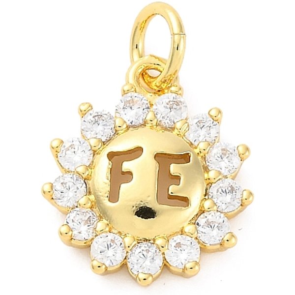 Colgante Micropavé Cubic Zirconia De LatóN, Sin Plomo Y Cadmio, Flor Con Palabra Fe, Con Anillo De Salto, Real 16K Chapado En Oro, 14X12X3Mm, Agujero: 3.5 Mm-image