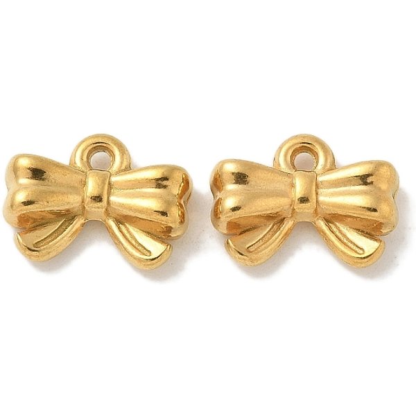 Ion Plating(Ip) 304 Stainless Steel Charms, Bowknot Charm, Real 18K Gold Plated, 10.5X14.5X4.5Mm, Hole: 1.5Mm-image