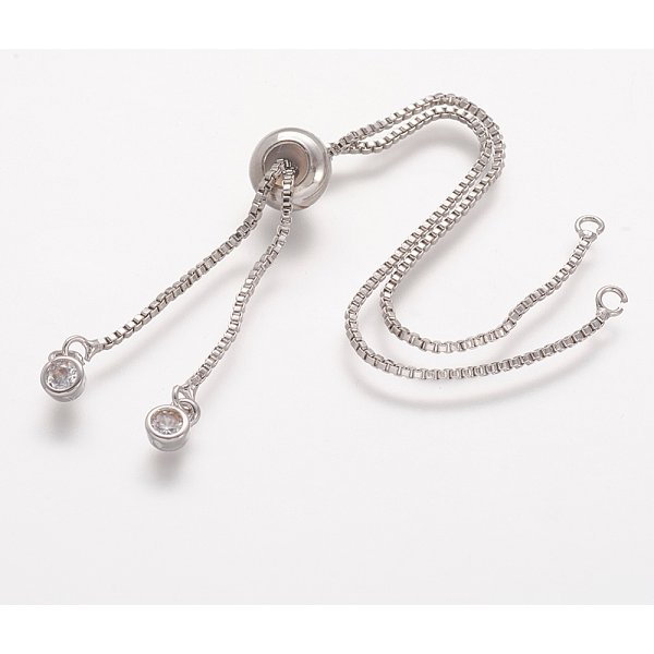 Rack Plating Brass Chain Bracelet Making, With Rhinestone, Long-Lasting Plated, Slider Bracelets Making, Cadmium Free & Lead Free, Real Platinum Plated, Single Chain Length: About 115-120Mm-image