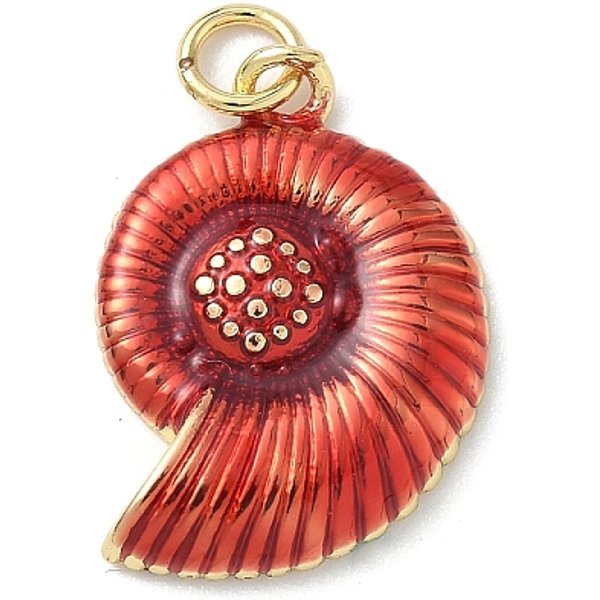 Sea Animals Brass Enamel Pendants, Rack Plating, Cadmium Free & Lead Free, Long-Lasting Plated, with Jump Ring, Real 18K Gold Plated, Red, 21.5x15.5x3.5mm, Hole: 3.5mm