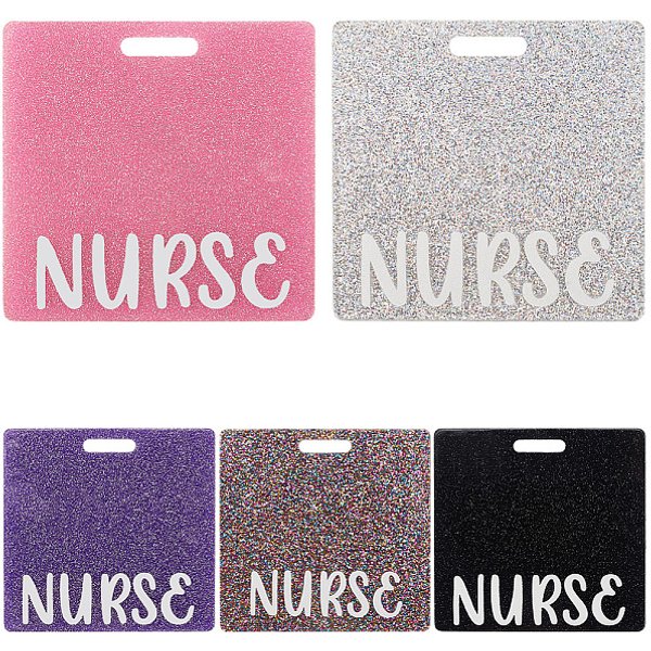 5 PièCes 5 Couleurs Acrylique Gros Pendentifs, Rectangle Avec Mot InfirmièRe, Avec De La Poudre De Paillettes, Couleur Mixte, 85X82X2Mm, Trou: 20X4.5Mm, 1 Pc / Couleur-image