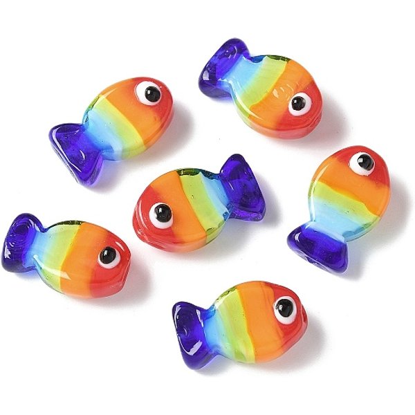Handmade Lampwork Beads, Fish, Colorful, 20X13X9Mm, Hole: 1.4Mm-image