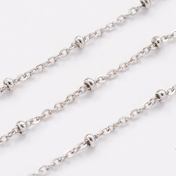 Tarnish Resistant 304 Stainless Steel Cable Chains, Satellite Chains, Soldered, With Spool, Rondelle Beads, Stainless Steel Color, 2.5X2X0.5Mm, About 32.81 Feet(10M)/Roll-image