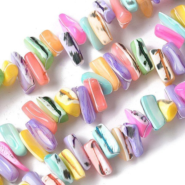 Hebras De Cuentas De Concha De Trochus Naturales TeñIdas, Pepitas, Color Mezclado, 9-21X5-7X6-8Mm, Agujero: 1.2 Mm, Aproximamente 54-67 Pcs / Cadena, 14.76-15.24 Pulgada (37.5-38.7 Cm)-image