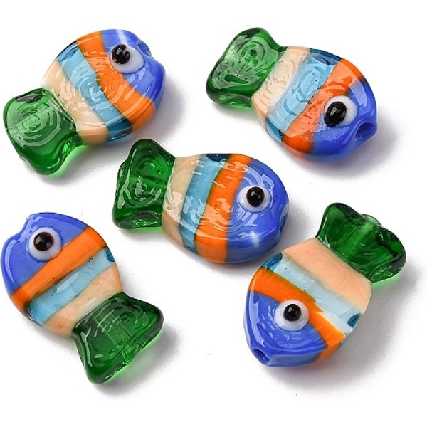 Abalorios De Colores Vario Hechos A Mano, Pescado, Azul, 20-21X12-13X7.5-9.5Mm, Agujero: 1.5-1.6X1.5-2.5 Mm-image