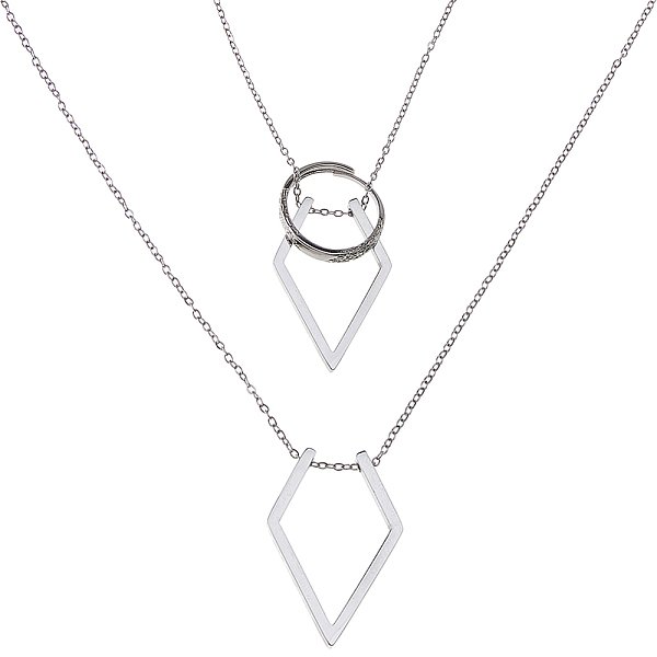 Collier Avec Pendentif En Forme De Losange En Acier Inoxydable Pour Femme, Avec 1 Pochettes En Velours, Couleur Inoxydable, 1 Pouce (15.16 Cm)-image