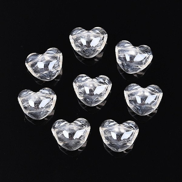 Transparente Acryl Perlen, Herz, facettiert, Transparent, 9-9.5x10x7 mm, Bohrung: 3.5 mm