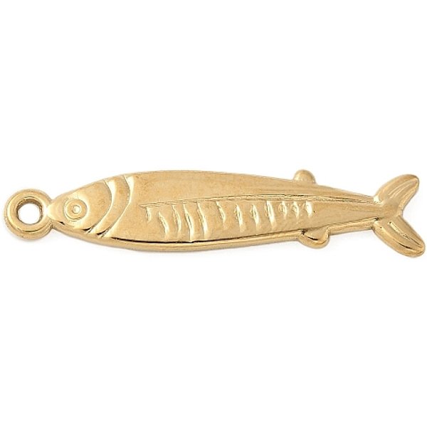 304 Stainless Steel Sardine Fish Pendants, Marine Animal Charms, Ion Plating(Ip), Real 18K Gold Plated, 34.5X7X2Mm, Hole: 1.6Mm-image