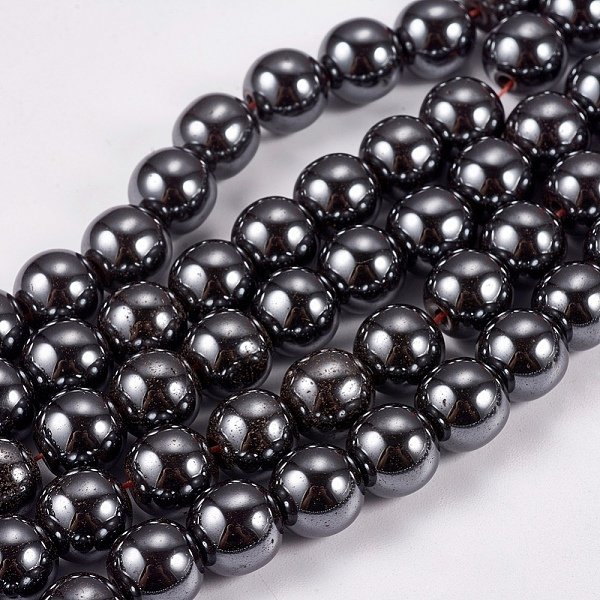 Non-Magnetic Synthetic Hematite Beads Strands, Round, 8mm, Hole: 1.5mm, about 53-56pcs/strand, 16 inch(40.5cm)