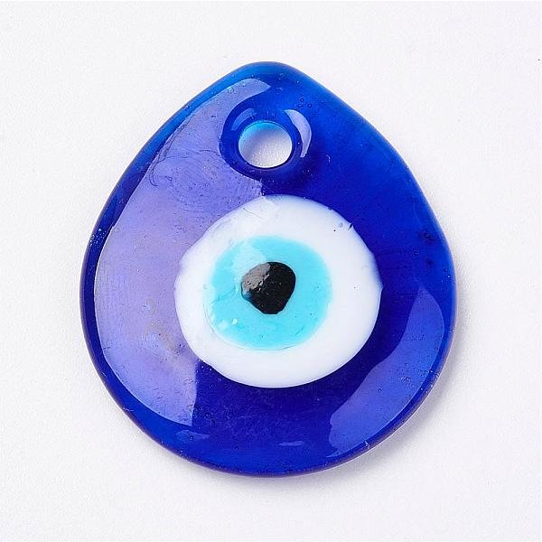 Colgantes Artesanales De Mal De Ojo, LáGrima Plana, Azul, 34X30X5Mm, Agujero: 4 Mm-image