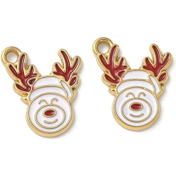 304 Edelstahl-Emaille-AnhäNger, AnhäNger Zum Thema Weihnachten, Ionenbeschichtung (Ip), Echtes 18K Vergoldet, Hirsch, 16X14X1.5 Mm, Bohrung: 1.8 Mm-image