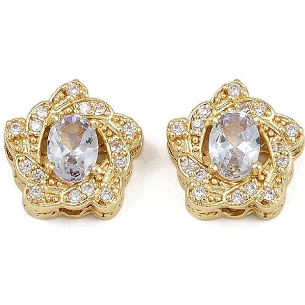 Liens Multibrins En Zircone Cubique PavéS En Laiton, Plaqué Longue DuréE, Fleur, Or, Clair, 13.5X13.5X6Mm, Trou: 2Mm-image
