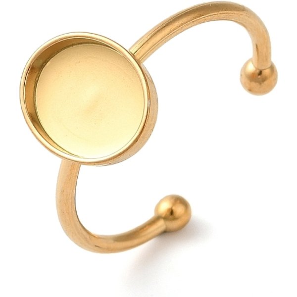 Composants De Bague à Manchette Ouverte En Acier Inoxydable 304 Avec Placage Ionique (Ip), RéGlage De La Bague Des Pads, Ovale, VéRitable 18K Plaqué Or, Plateau: 8X10 Mm, 1.5Mm, RéGlable-image
