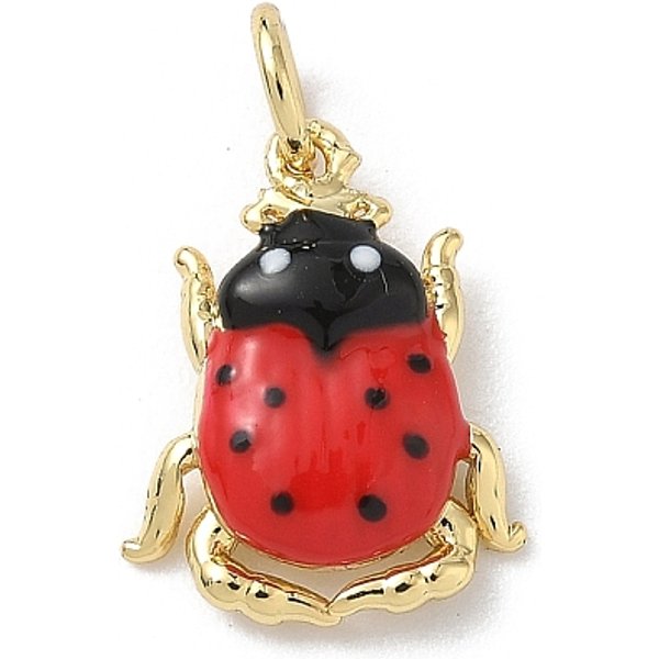 Insect Themes Brass Enamel Pendants, Rack Plating, Cadmium Free & Lead Free, Long-Lasting Plated, with Jump Ring, Real 18K Gold Plated, Ladybug, 14.5x11.5x4mm, Hole: 3.5mm