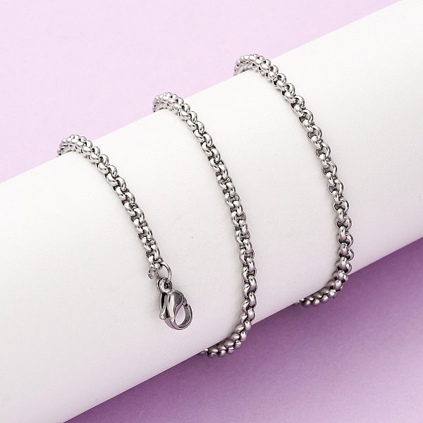 3MM 304 Stainless Steel Rolo Chain Necklaces, Non-Tarnish, Stainless Steel Color, 18.11 Inch(46Cm)-image