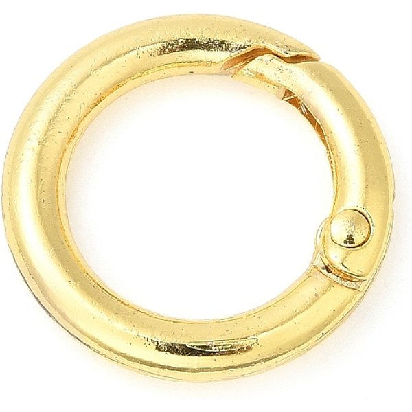 Rack Plating Brass Spring Gate Rings, Round Ring, Lead Free & Cadmium Free, Long-Lasting Plated, Real 18K Gold Plated, 6 Gauge, 25X4Mm-image