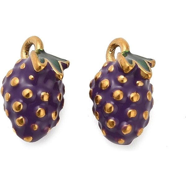 304 Stainless Steel Pendants, With Enamel, Ion Plating(Ip), Real 18K Gold Plated, Grape, 13X9X7.5Mm, Hole: 1.6Mm-image