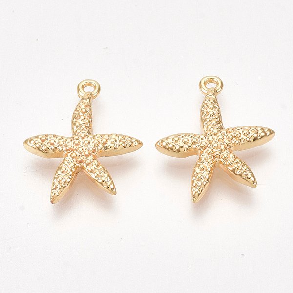 Brass Pendants, Starfish/Sea Stars, Nickel Free, Real 18K Gold Plated, 16X14X2.5Mm, Hole: 1Mm-image