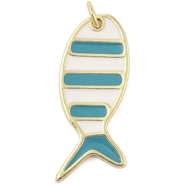 Colgantes De Esmalte De LatóN Chapado En Rack, Con Anillo De Salto, Plateado De Larga DuracióN, Sin Plomo Y Cadmio, Real 18K Chapado En Oro, Encanto De Pez Sardina, Turquesa Oscuro, 29X12X2Mm, Agujero: 3 Mm-image