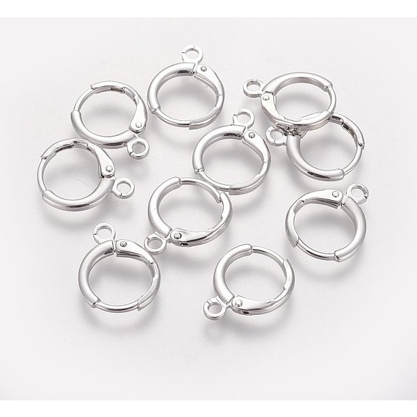 Messing Huggie Hoop Ohrring ZubehöR, Mit Horizontalen Schleifen, Langlebig Plattiert, Bleifrei Und Cadmium Frei, Echt Platiniert, 12 Gauge, 14.7X11.7X2 Mm, Bohrung: 1.8 Mm-image