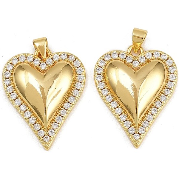 Pendentifs Avec Zircon Cubiques à Micro-PavéS En Laiton, CœUr, VéRitable 16K Plaqué Or, 26.5X20.5X5.5Mm, Trou: 4X3.5Mm-image