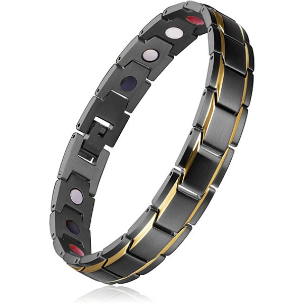 304 Stainless Steel Panther Chain Watch Band Bracelets, Gunmetal & Golden, 8-5/8 inch(22cm)