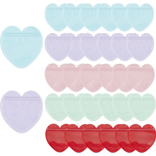 100Pcs 5 Colors Heart Jewelry Ziplock Bag, Plastic Yin-Yang Zip Lock Bags, Resealable Packaging Bags, Self Seal Bag, Mixed Color, 10X10X0.15Cm, 20Pcs/Color-image
